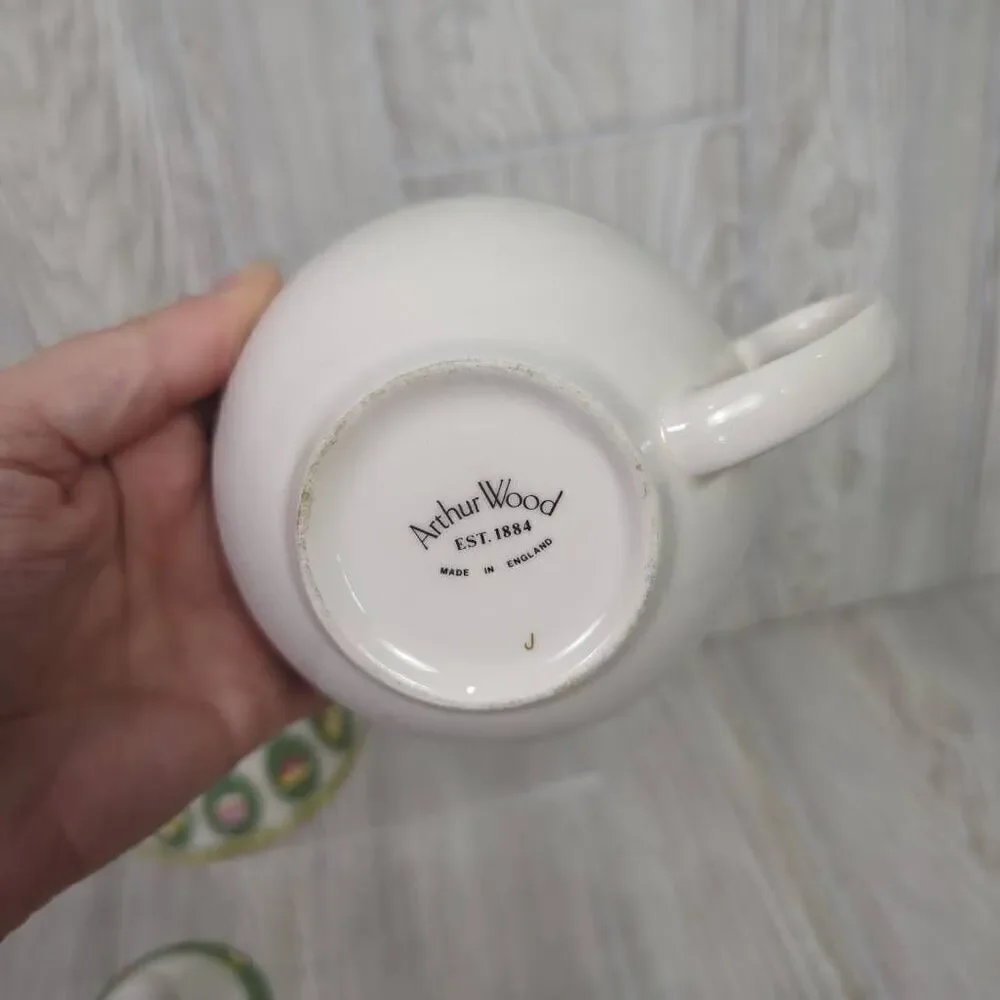 Vintage Arthur Wood Est 1884 Tea for One Set Stacking Teapot & Cup White Green
